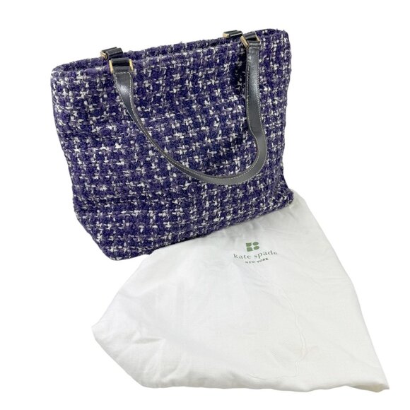 Kate Spade NY Purse Handbag Purple & White Tweed and Leather Made in Italy - Picture 1 of 10